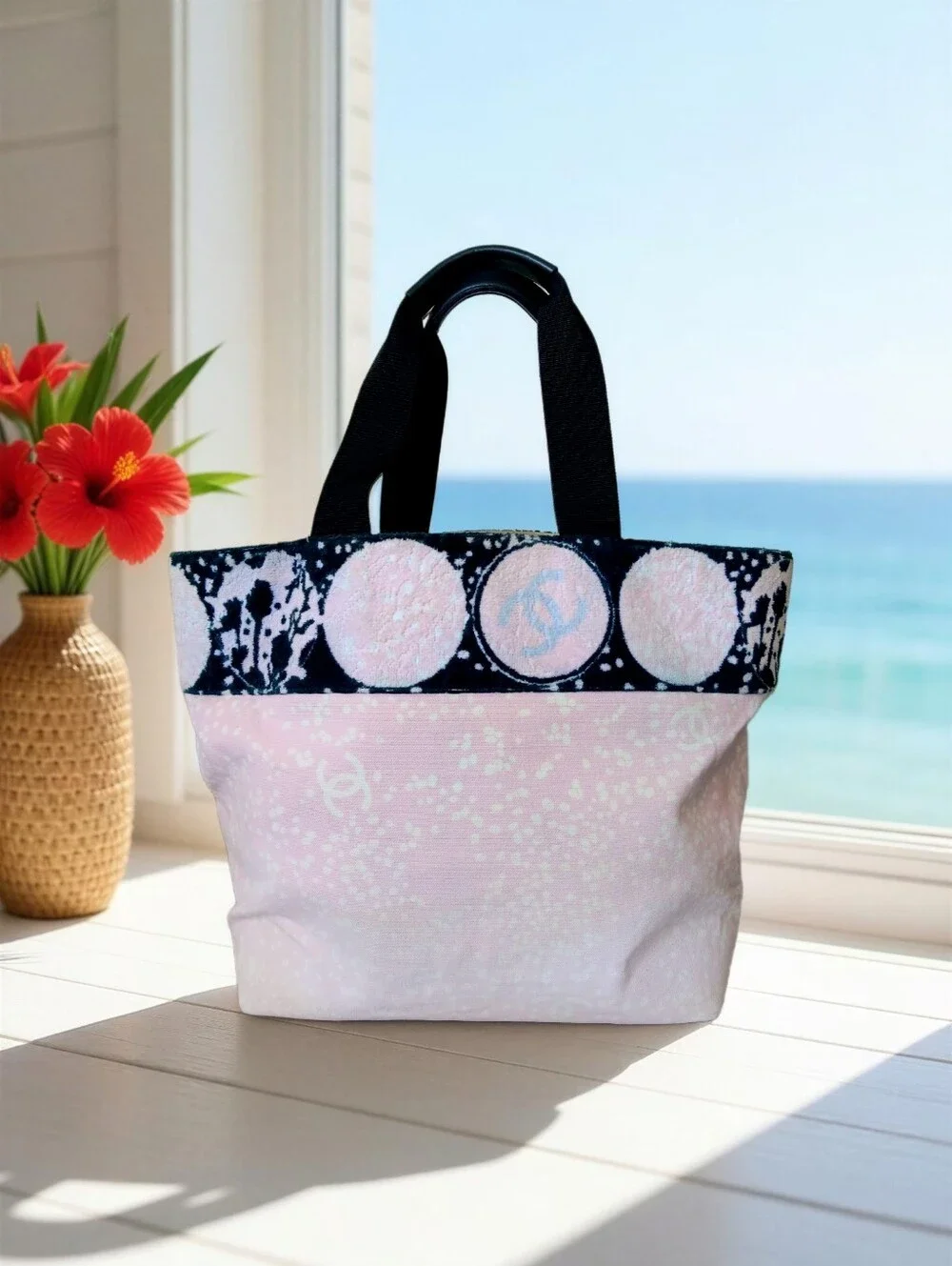 Chanel Pink Canvas & Terry Cloth CC Summer Beach Tote Bag ✨ COA